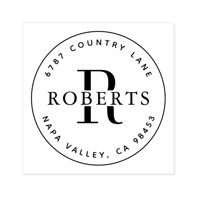 Circular Monogram Family Name Return AddresS Rubbe Rubber Stamp (Imprint)