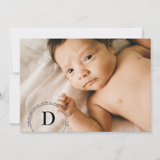 Circular Monogram Photo Birth Announcement Card