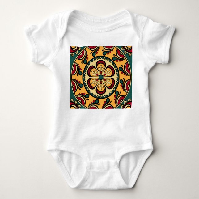 Circular ornaments, colorful seamless pattern. baby bodysuit (Front)