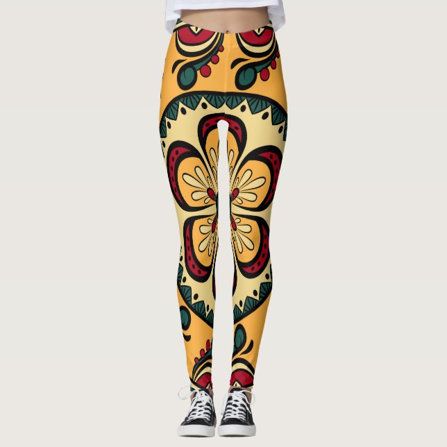 Circular ornaments, colorful seamless pattern. leggings (Front)