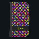 Circular pattern bright color name girls flap case<br><div class="desc">A bold graphic colorful quartered patterned flap phone case. Personalise this item with your name. This example reads Ursula. Bright mix of pop bright bold color on a black background including pink,  lime green,  blue,  brown and purple. Designed by Sarah Trett.</div>