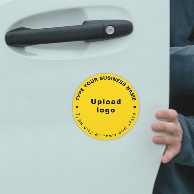 Circular Pattern of Business Brand Texts on Yellow Car Magnet (Circular Pattern of Business Brand Texts on Yellow Car Magnet.)