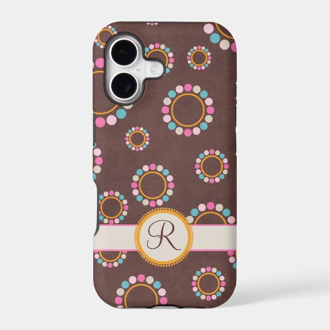 Circular pattern with polka dots Monogram Iphone Case (Back)