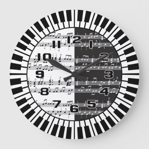 Circular Piano  And Music Score Large Clock