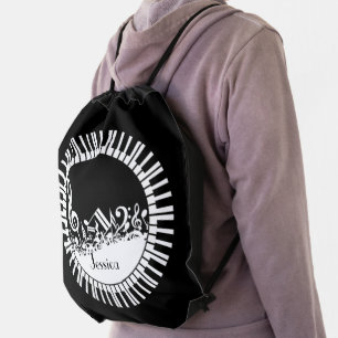 Circular Piano Keys and Jumbled Music Notes Drawstring Bag