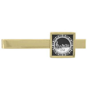 Circular Piano Keys and Jumbled Music Notes Gold Finish Tie Clip