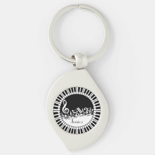 Circular Piano Keys and Jumbled Music Notes Keychain