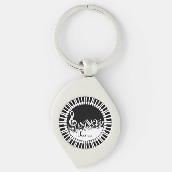 Circular Piano Keys and Jumbled Music Notes Keychain