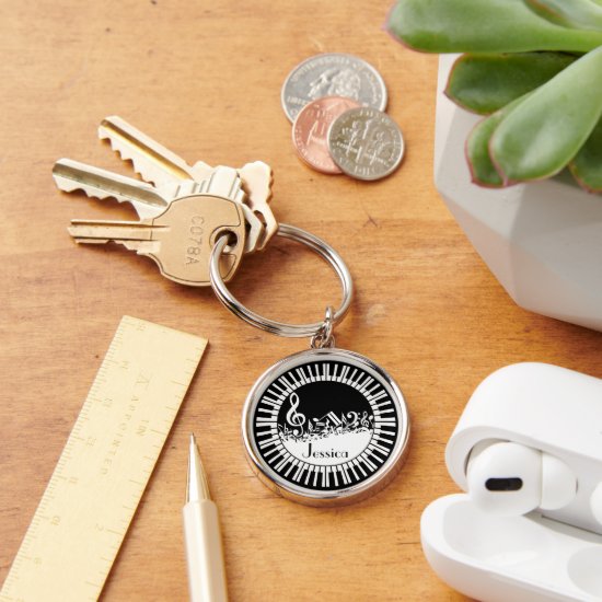 Circular Piano Keys and Jumbled Music Notes Keychain