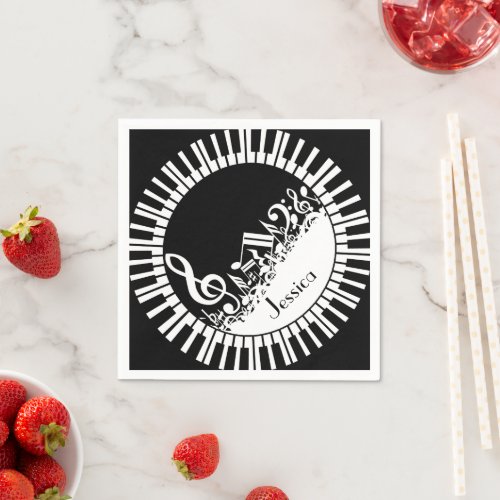 Circular Piano Keys and Jumbled Music Notes Napkins