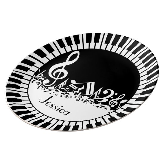 Circular Piano Keys and Jumbled Music Notes Plate
