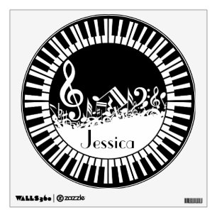 Circular Piano Keys and Jumbled Music Notes Wall Decal