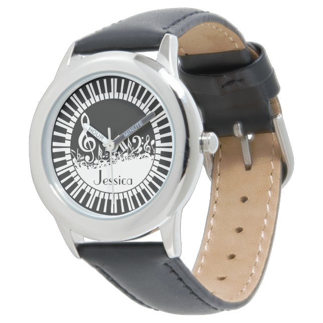 Circular Piano Keys and Jumbled Music Notes Watch (Angled)