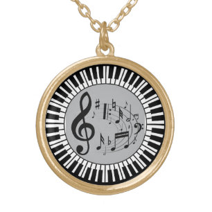 Circular Piano Keys And Music Notes Gold Plated Necklace