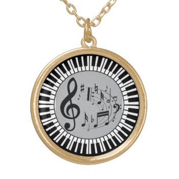 Circular Piano Keys And Music Notes Gold Plated Necklace by giftsbonanza at Zazzle