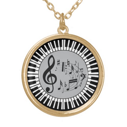 Circular Piano Keys And Music Notes Gold Plated Necklace