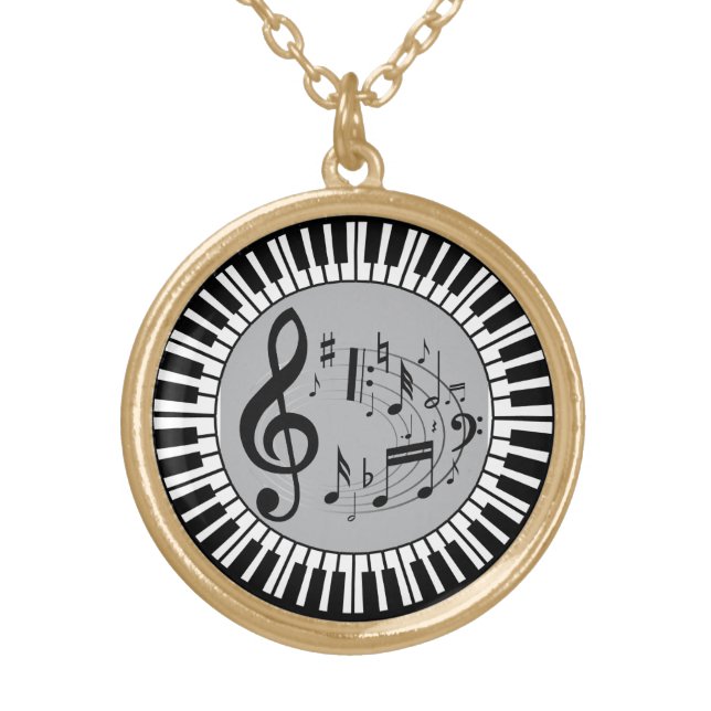 Circular Piano Keys And Music Notes Gold Plated Necklace (Front)