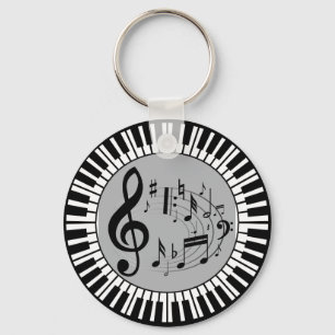 Circular Piano Keys And Music Notes Keychain
