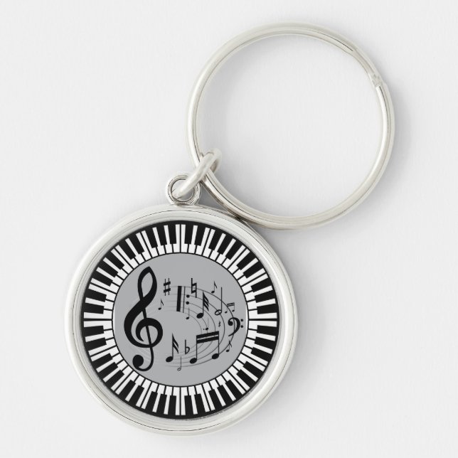 Circular Piano Keys And Music Notes Keychain (Front)