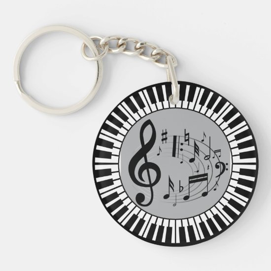 Circular Piano Keys And Music Notes Keychain