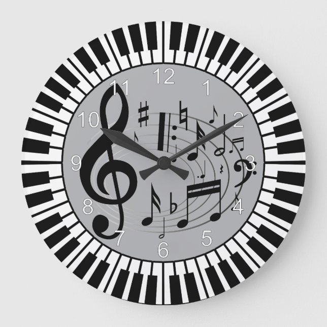 Circular Piano Keys And Music Notes Large Clock (Front)