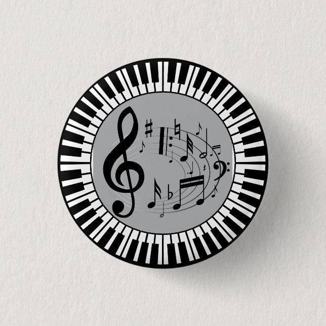 Circular Piano Keys And Music Notes Pinback Button (Front)