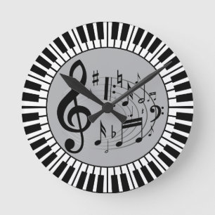 Circular Piano Keys And Music Notes Round Clock