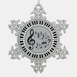 Circular Piano Keys And Music Notes Snowflake Pewter Christmas Ornament