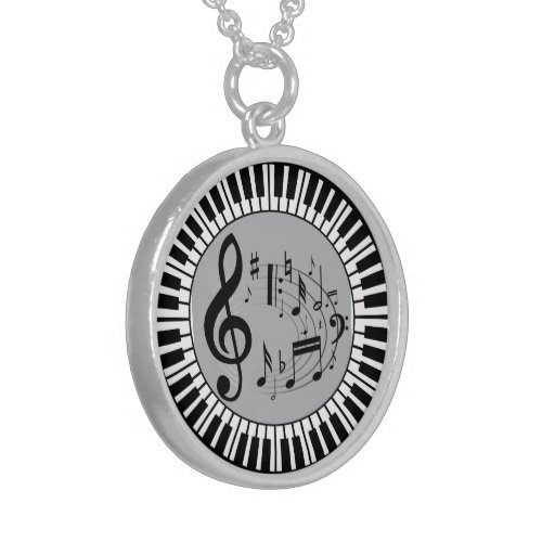Circular Piano Keys And Music Notes Sterling Silver Necklace