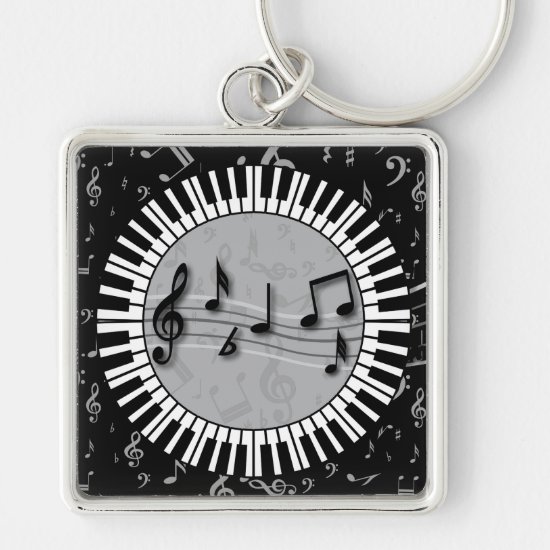 Circular Piano keys with musical notes centre Keychain