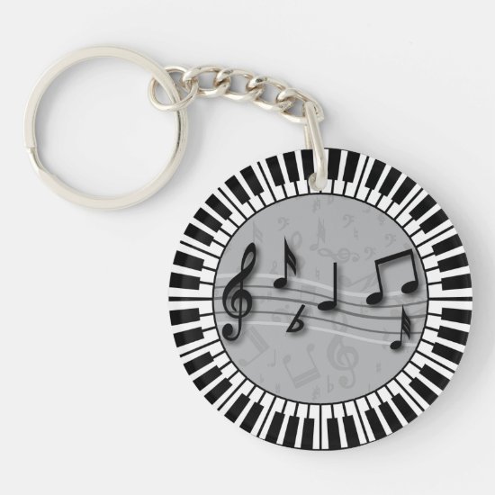 Circular Piano keys with musical notes centre Keychain