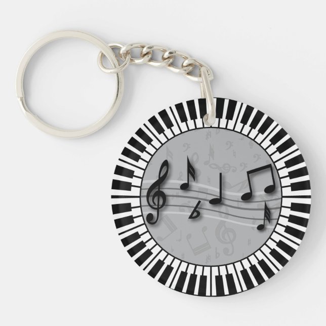 Circular Piano keys with musical notes centre Keychain (Front)