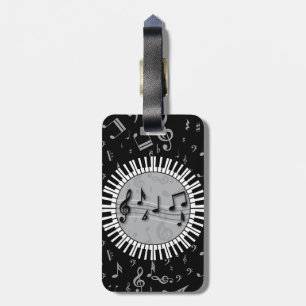 Circular Piano keys with musical notes centre Luggage Tag