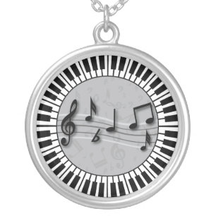 Circular Piano keys with musical notes centre Silver Plated Necklace