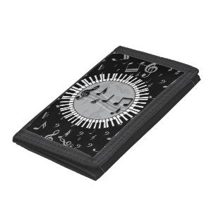 Circular Piano keys with musical notes centre Trifold Wallet