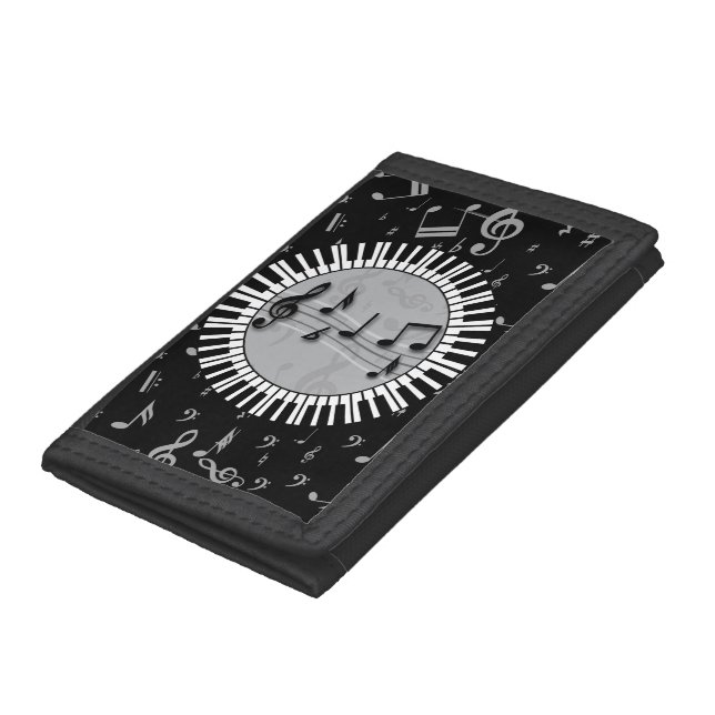 Circular Piano keys with musical notes centre Trifold Wallet (Bottom)