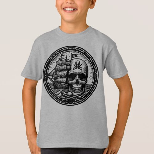 Circular Pirate Skull Emblem T_Shirt