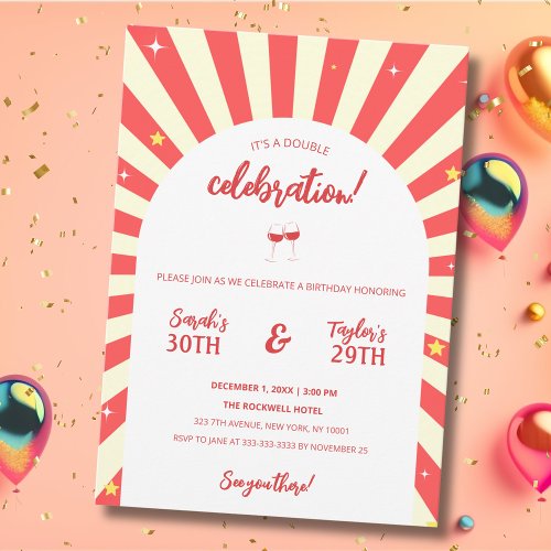 Circular Pomelo Pink Striped Double Birthday Party Invitation