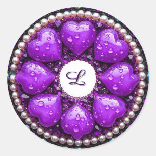 Circular Purple Jewelry Brooch with Heart Classic Round Sticker