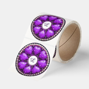 Circular Purple Jewelry Brooch with Heart Classic Round Sticker
