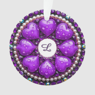 Circular Purple Jewelry Brooch with Heart Ornament