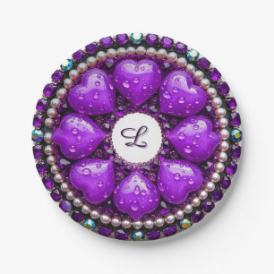 Circular Purple Jewelry Brooch with Heart Paper Plates