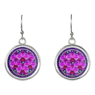 Circular Purple Orchid Floral Arrangement Earrings