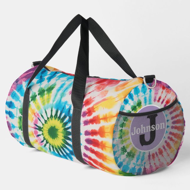Circular Rainbow Tie Dye monogram personalized Duffle Bag (Right Corner)