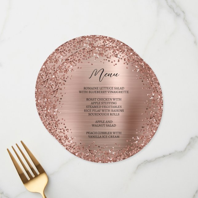 Circular Rose Gold Glitter and Foil Menu (Front/Back In Situ)