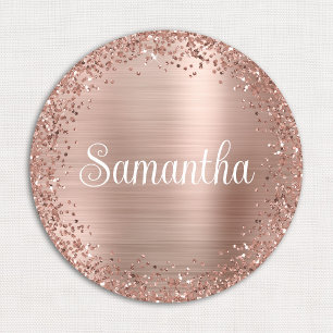 Circular Rose Gold Glitter and Foil Name Tag