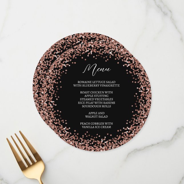 Circular Rose Gold Glitter Black Menu (Front/Back In Situ)
