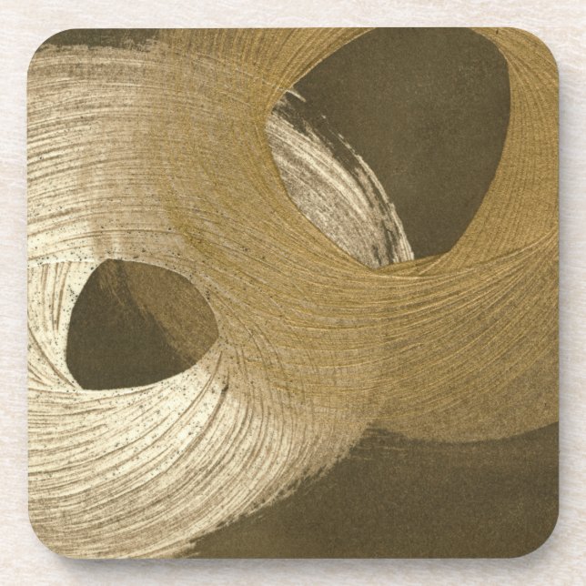 Circular Sandstorm in Tan and Dark Brown Beverage Coaster (Front)