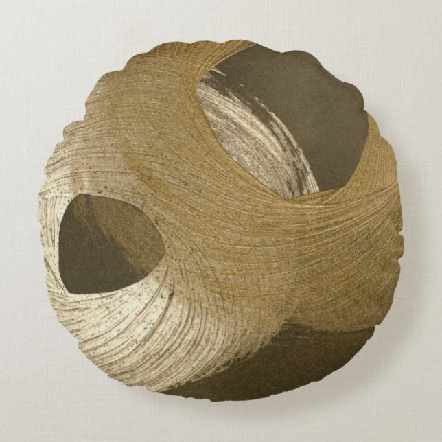 Circular Sandstorm in Tan and Dark Brown Round Pillow (Front)