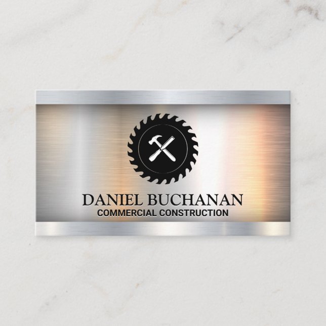 Circular Saw and Hammer | Metallic  Business Card (Front)